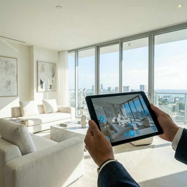 Agente inmobiliario mostrando un Tour Virtual en Republica Dominicana para vender un apartamento en Santo Domingo